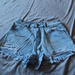 7/28 or Medium Ripped Jean Shorts